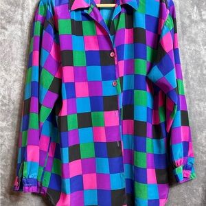 Impressions Multicolor Checkered Button Down Shirt